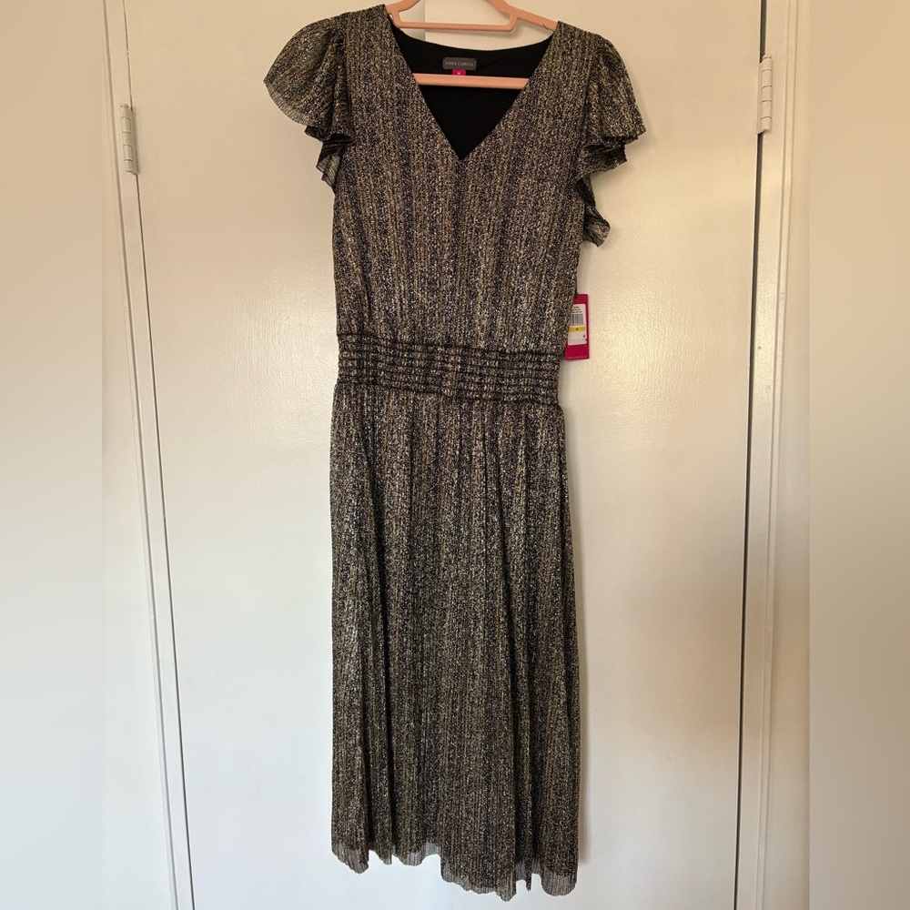 Vince Camuto Ruffle Sleeve Metallic Midi Dress